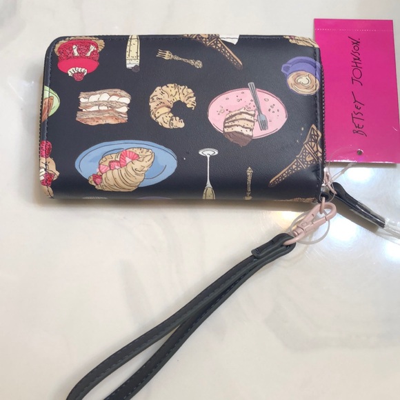 Betsey Johnson Black Faux Leather ZA Wallet Multi Colored Paris Dessert NWT - Picture 7 of 16